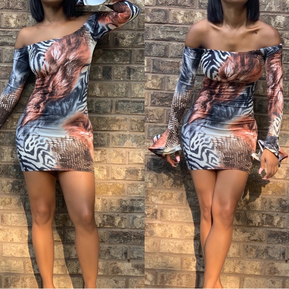 Stylish Off-Shoulder Animal Print Dress